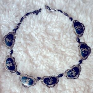 Vintage  Siam Niello  sterling silver ￼chain necklace